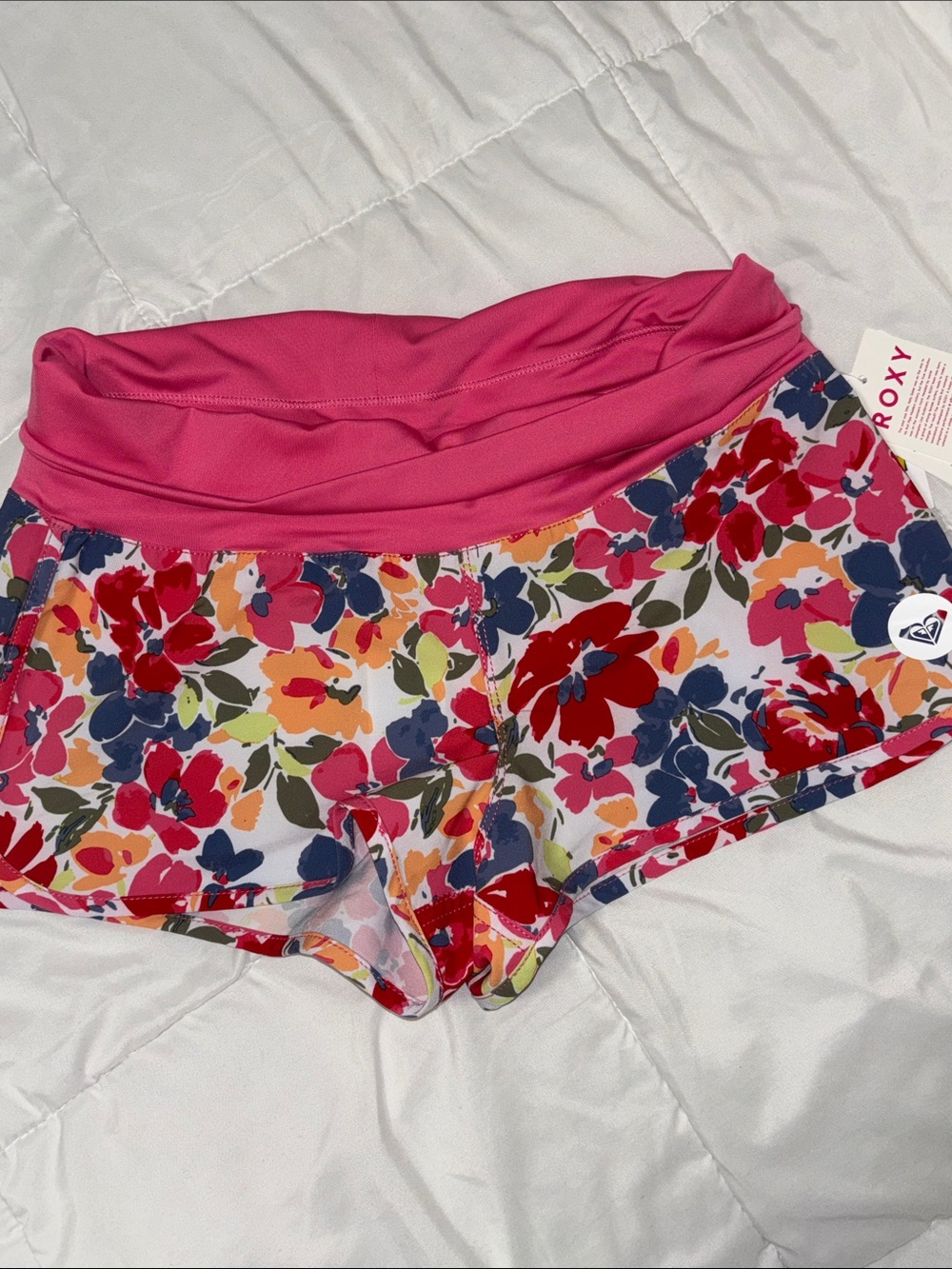 Roxy Pink Fold-Over Waist Floral Board Shorts